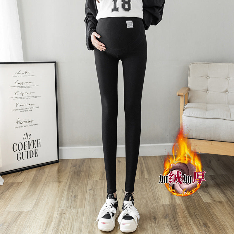 Pregnant Women's Leggings Spring and Autumn Outer Wearing Cotton plus size Autumn Pants fleece-lined Belly-supporting 150.00kg Pregnant Women's Nine-point Pants
