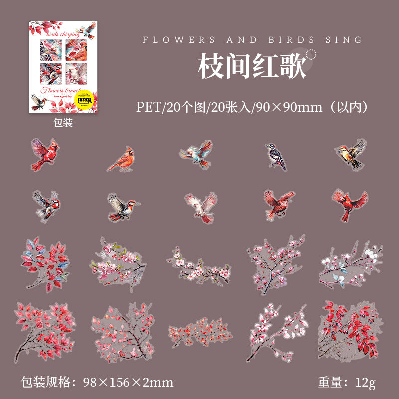 Flowers, Birds, Chirping Leaves, Pet Special-Shaped Sticker Pack, Landscaping Ins Style Bird Handbook Material, Mobile Phone Case Sticker