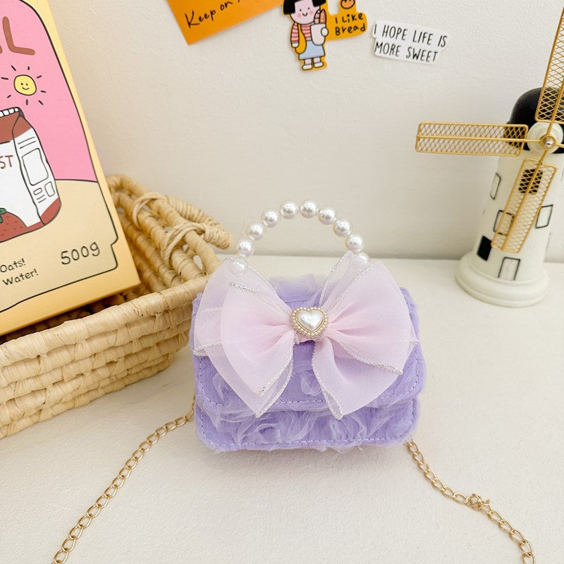 Korean Style Princess Handbag Fashion Bow Children Shoulder Bag Stylish Cute Girl Small Square Bag