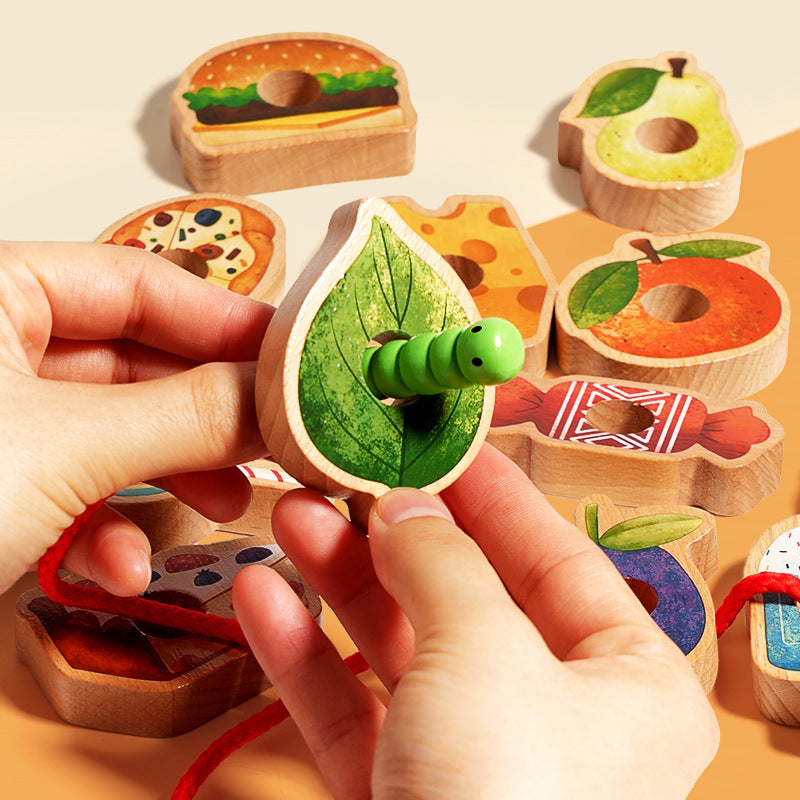 Wooden Greedy Caterpillar Stringing and Beading Game Concentration Logical Thinking Training Kidsren's Toys Montessori Teaching Aids