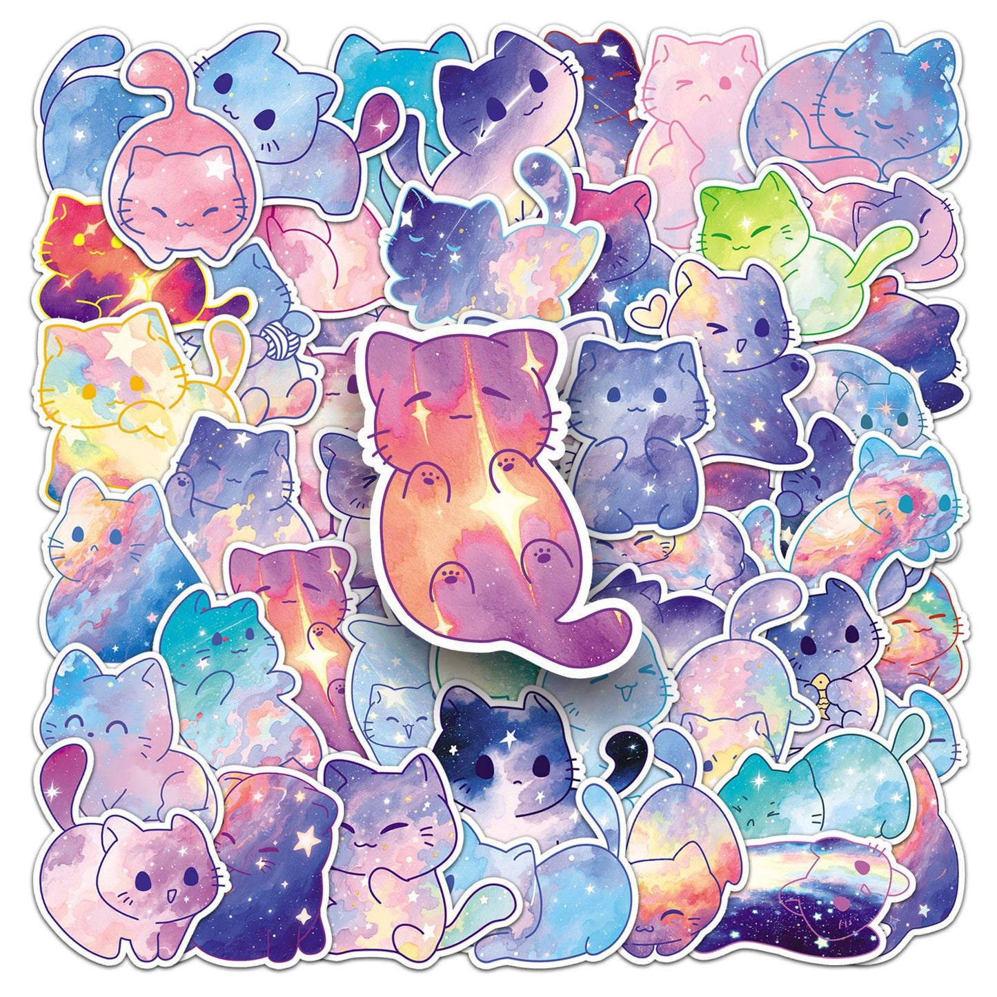 50 Original Watercolor Starry Sky Cat Stickers Hand-Painted Without Infringement Cute Ins Style Cat Notebook Stickers