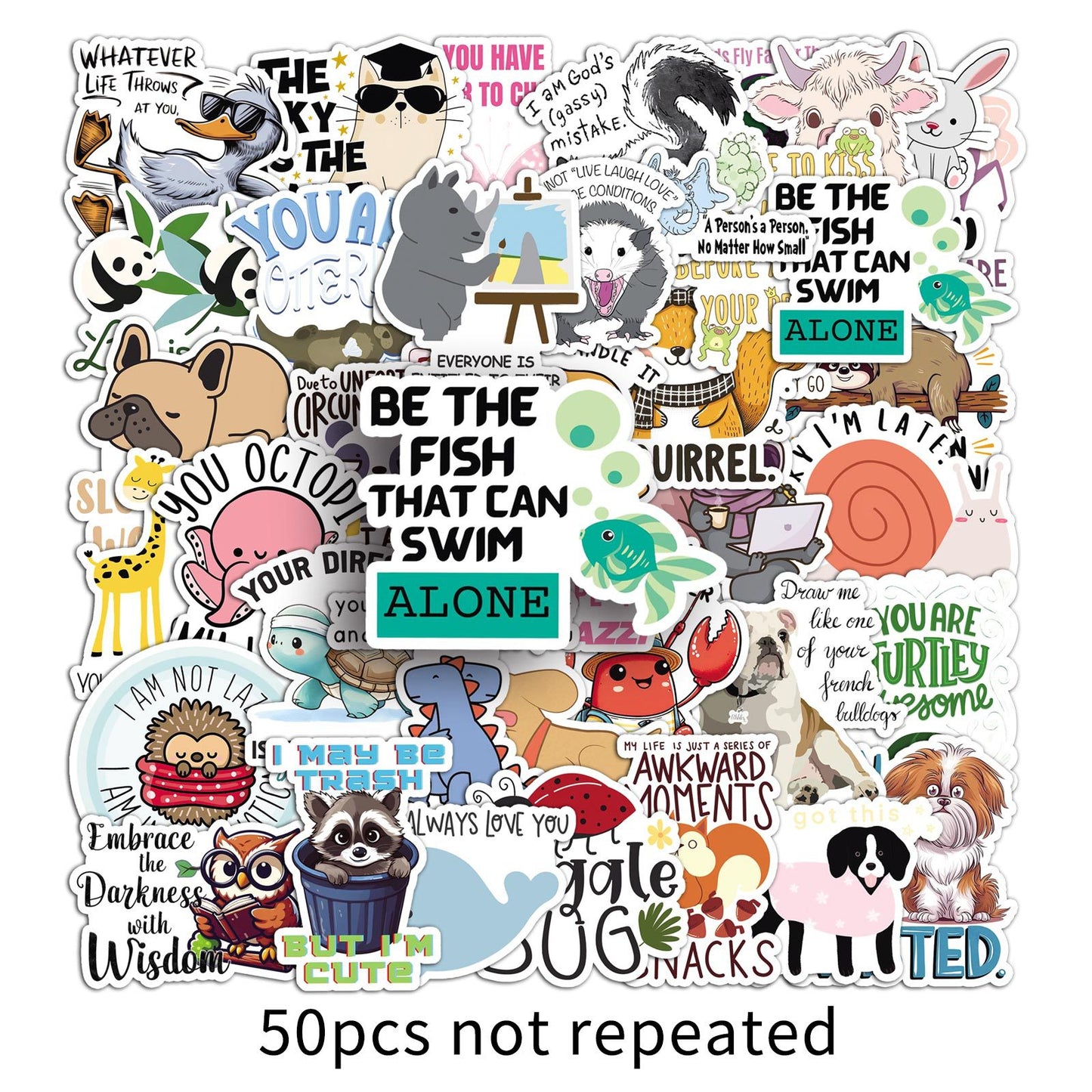 50 cartoon animal quotation stickers text creative graffiti notebook mobile phone book goo card suit stickers