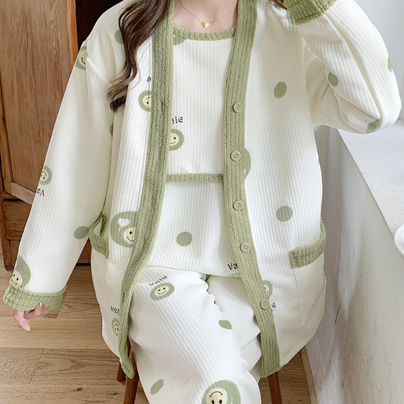 Lunar Clothing Spring and Autumn Air Cotton Postpartum Lactation Three-piece Set Pregnant Women's Pajamas Winter Wear in Delivery Room