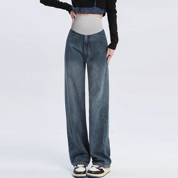2025 Spring New All-match Pregnant Women Jeans Spring Loose Straight Outer Wide-leg Trousers Pregnant Women's Spring Wear