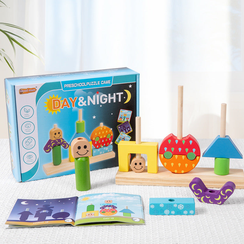 Children's Creative Spelling Day and Night Building Blocks Early Education Enlightenment Shape Cognition Hand-eye Coordination Educational Toys for Boys and Girls