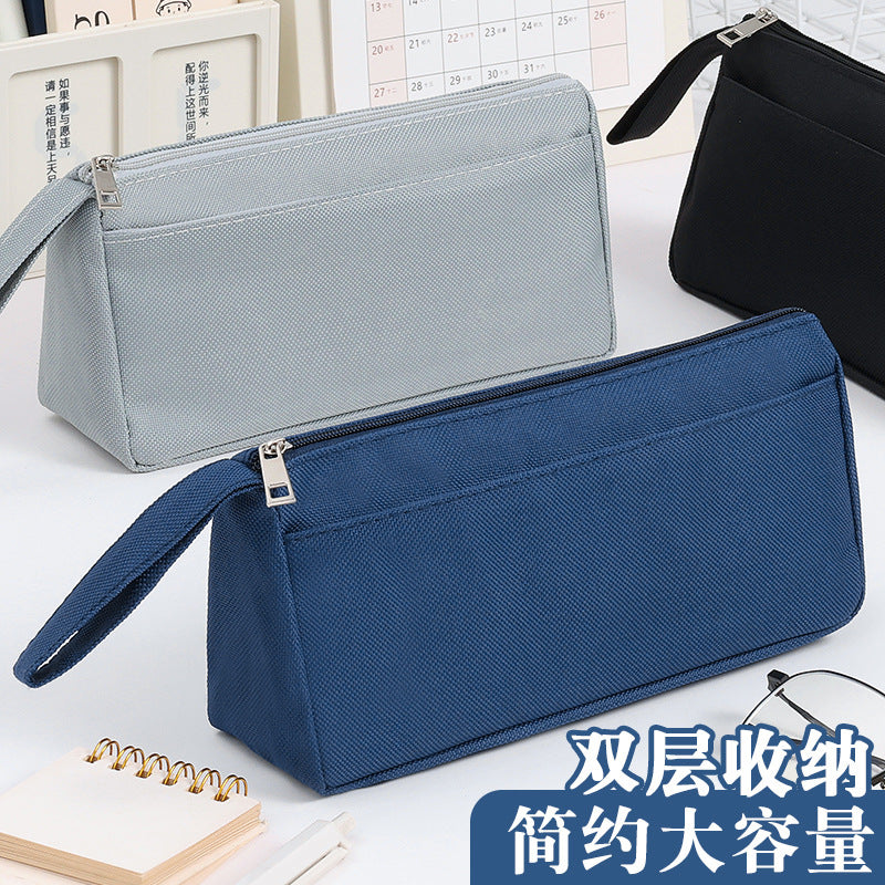 Cross-Border Pencil Bag with Printed Logo, Portable Stationery Bag for Primary and Secondary School Students, Practical and Durable Advertising Pencil Case Oxford Cloth