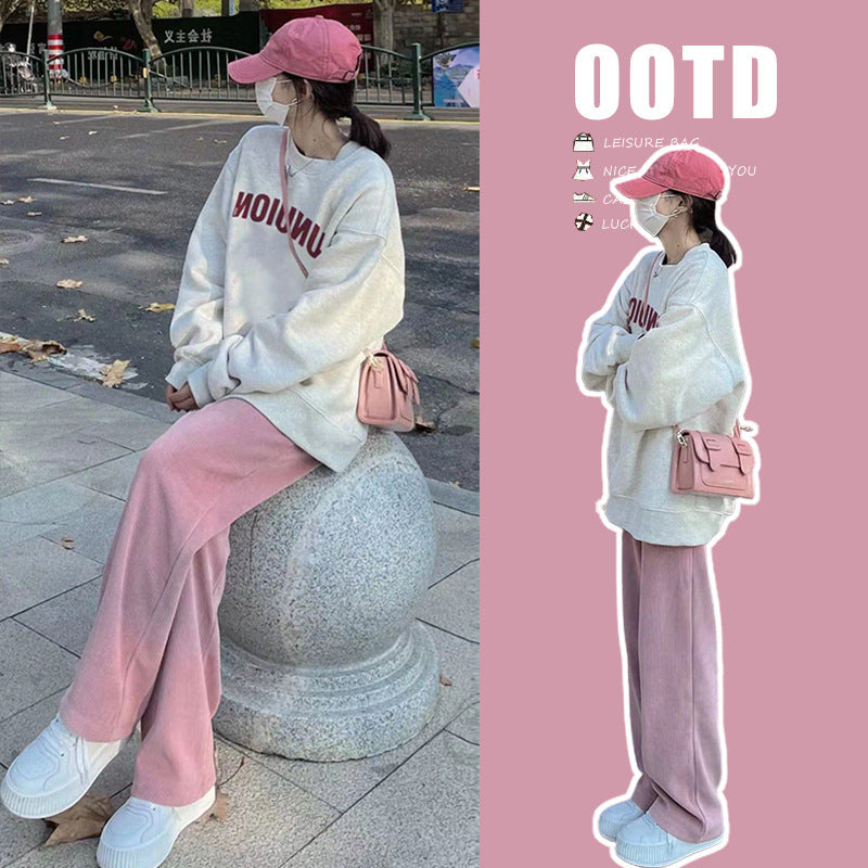 In stock new product ~ 2023 autumn and winter pregnant women suit fashionable western style casual loose top sweater pants two-piece set
