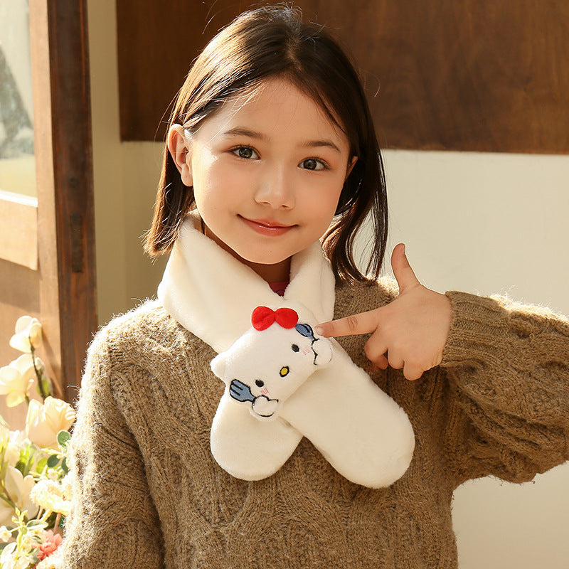 Children's Christmas Autumn and Winter Scarf Plush Warm Cute Cartoon Red New Year Festival Imitation Rabbit Fur Parent-Child Scarf