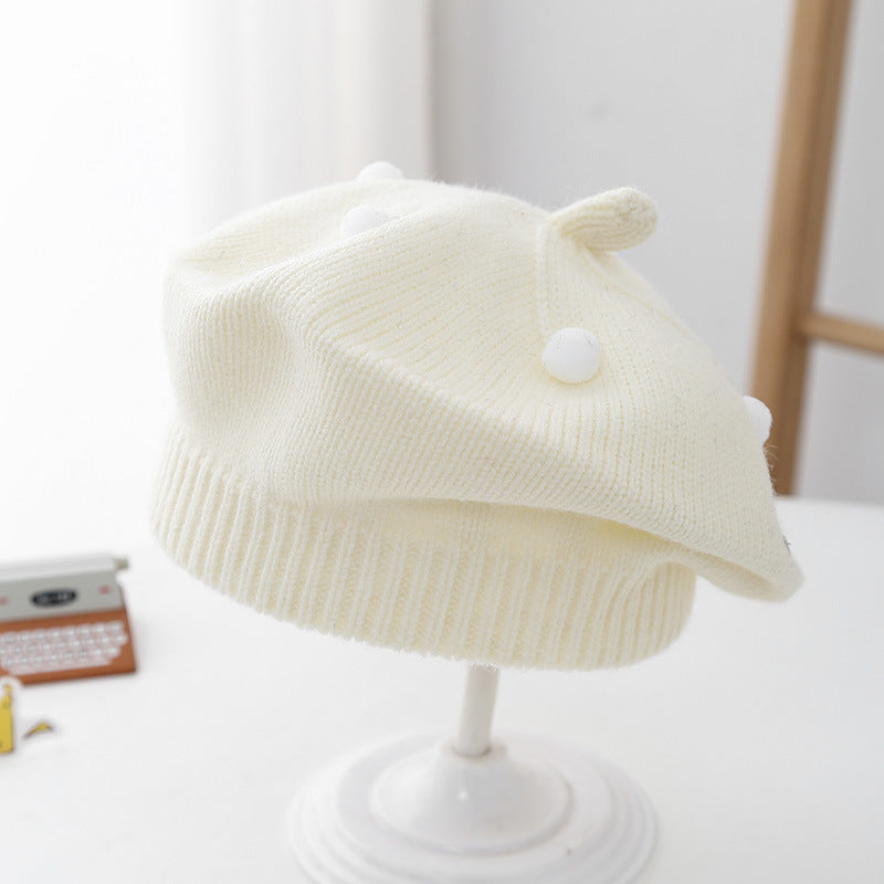 Spring and Autumn Korean Style Baby Boy and Girl Candy Color All-match Knitted Beret Children's Western Style Casual Wool Hat Paintler Hat