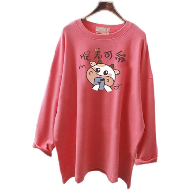 Pregnant Women's Autumn Cotton Top Mid-length Long-sleeved Loose Korean Fashion Trendy Mom's Pregnancy T-shirt Winter Base Shirt