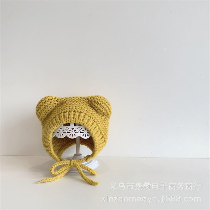 Baby Hat Ins Korean Style Cute Bear Ears Children's Knitted Ear Protection Hat Baby Warm Wool Hat