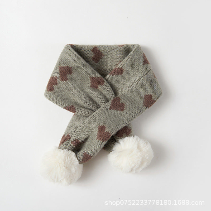 Babamama children's scarf winter thick warm jacquard love boy's scarf baby girl's thickened scarf scarf