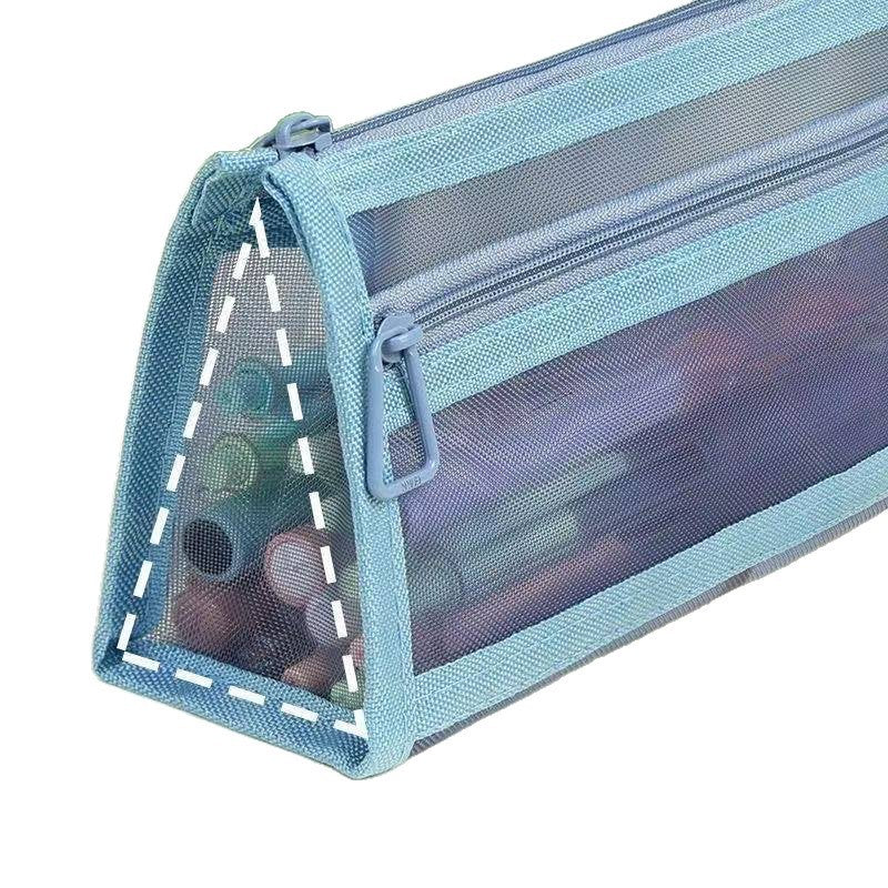 Transparent Mesh Triangular Pencil Bag Double-Layer Large-Capacity Stationery Bag Student Examination Pencil Bag Three-Dimensional Stationery Box Customization