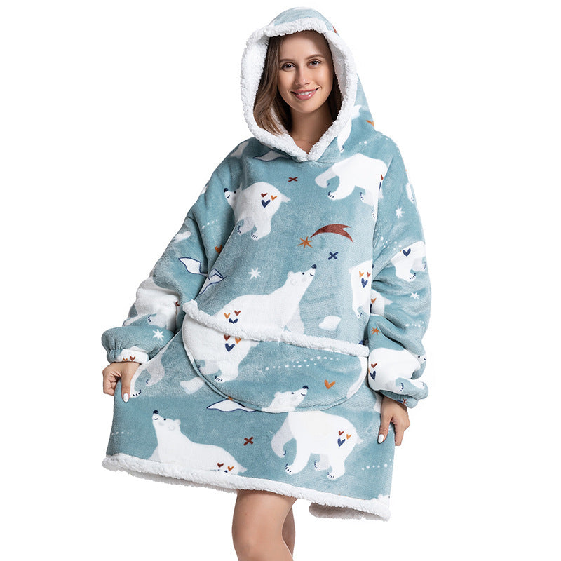 Composite Thermal Clothing Tv Blanket, Extra Long and Thick, Home Wear, Outdoor Mid-Length Pajamas, Flannel, Can Be Worn Outside, Couple Style