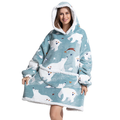 Composite Thermal Clothing Tv Blanket, Extra Long and Thick, Home Wear, Outdoor Mid-Length Pajamas, Flannel, Can Be Worn Outside, Couple Style