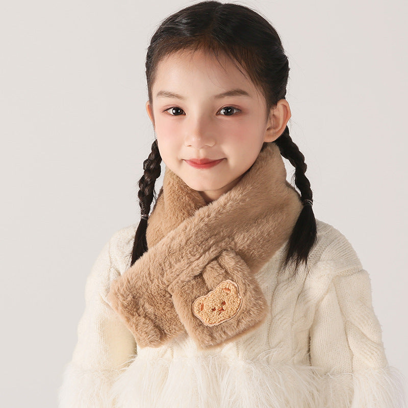 Children's Christmas Autumn and Winter Scarf Plush Warm Cute Cartoon Red New Year Festival Imitation Rabbit Fur Parent-Child Scarf