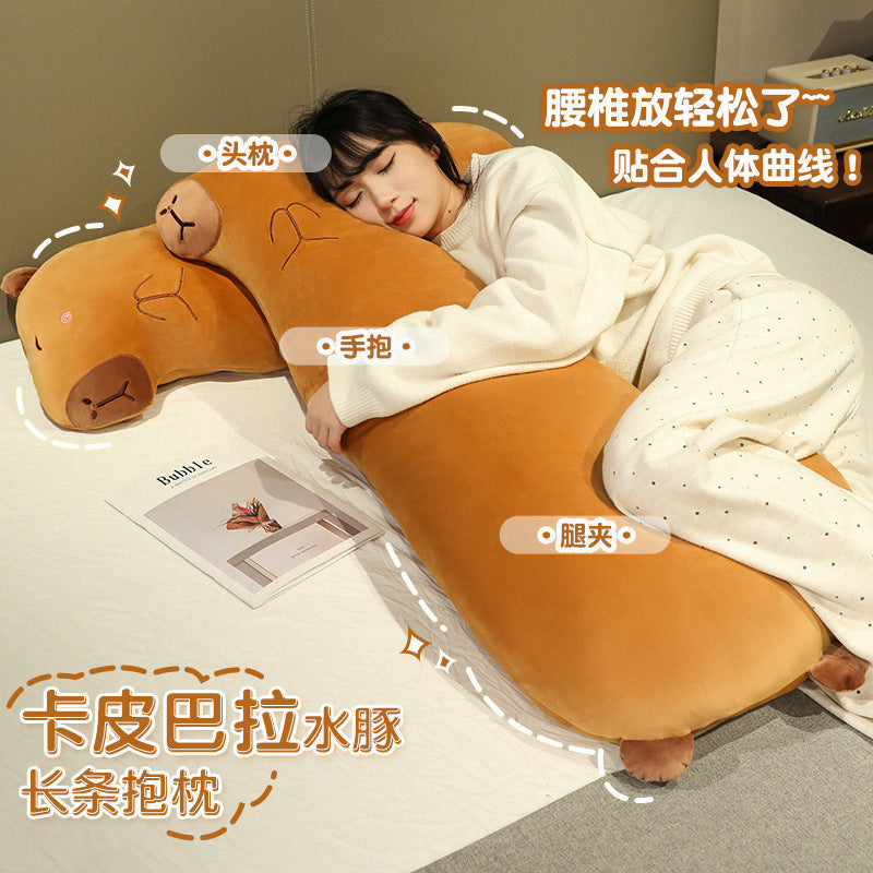 Capybara Long Pillow for Boys Sleeping Bedside Cushion for Girls Sleeping Side Sleeping Pillow with Clip Legs