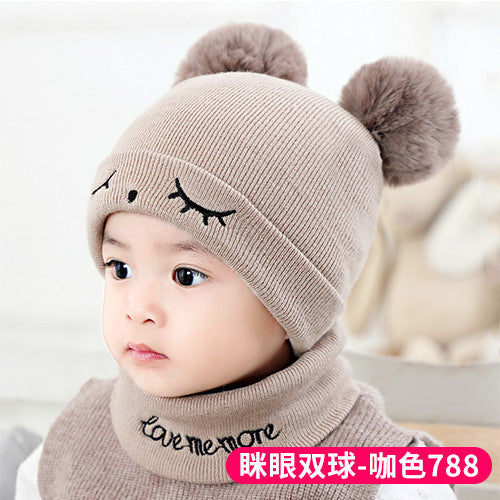 Factory direct supply knitted cap net red explosion children's cap fur ball cap baby ear warm cap wholesale custom hat
