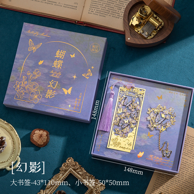 Flower and Butterfly Dream Bookmark Gift Box Creative Cultural and Creative Holiday Gifts Souvenirs High-End Metal Tassel Bookmark Gift Box