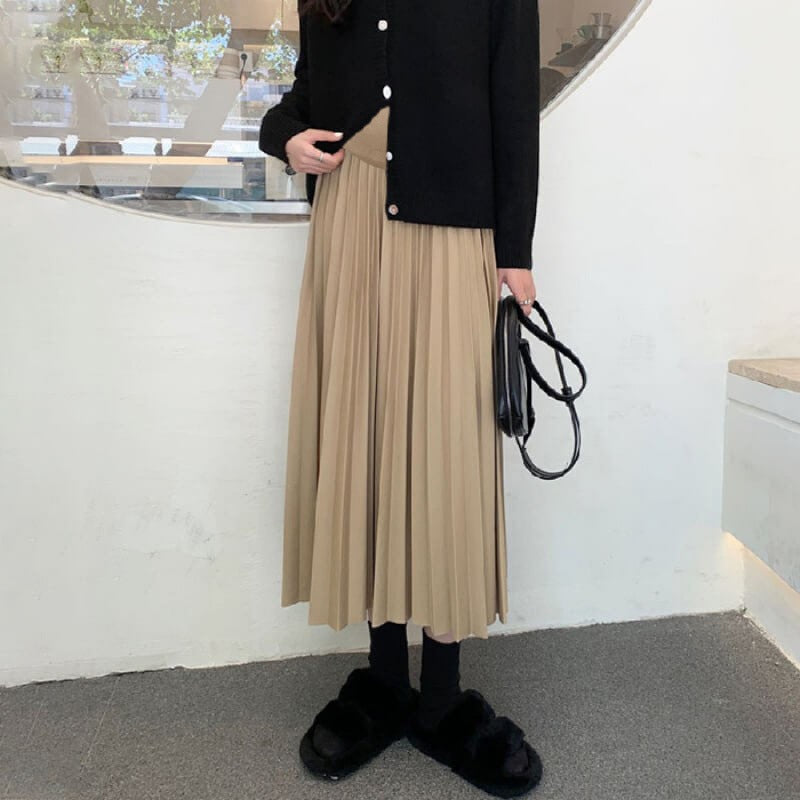 Maternity dress 2023 Autumn New Korean style fashionable pleated belly support skirt for pregnant women