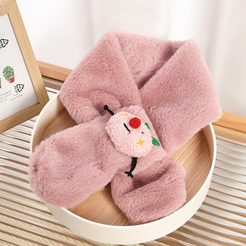Children's Christmas Autumn and Winter Scarf Plush Warm Cute Cartoon Red New Year Festival Imitation Rabbit Fur Parent-Child Scarf