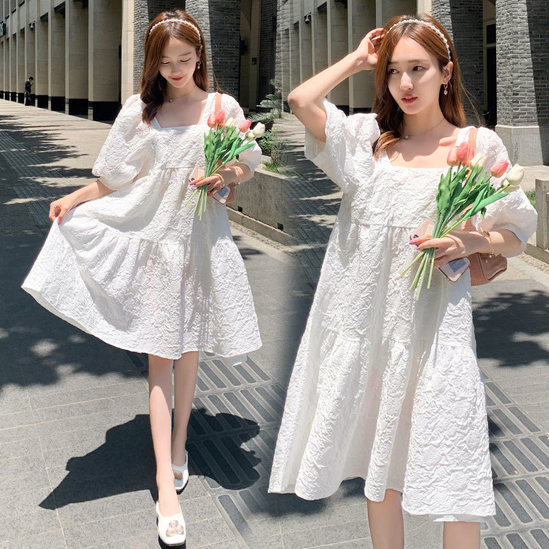 Summer Maternity Dress Short-sleeved Elegant Outer Wear dress Loose All-match plus size Fashion High-end Sense Not-to-show Top