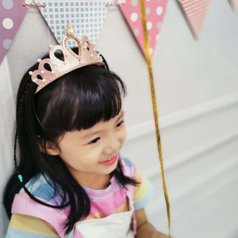 Princess Crown Headband Card Girls Performance Birthday Hair Accessories Pearl Crown Headband Little Girl Summer Children's Headwear