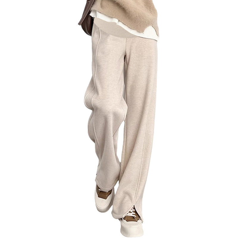 Pregnant Women's Trousers Herringbone Pattern Woolen Belly Narrow Wide-leg Pants Lazy Casual Glutinous Rice Pants Trousers Pregnant Women's Wear