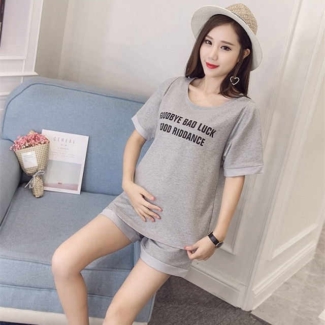 Pregnant Women's Summer Short-sleeved suit Outer Wear Loose Two-piece Set Pregnant Women's Pajamas Loose Top Dress