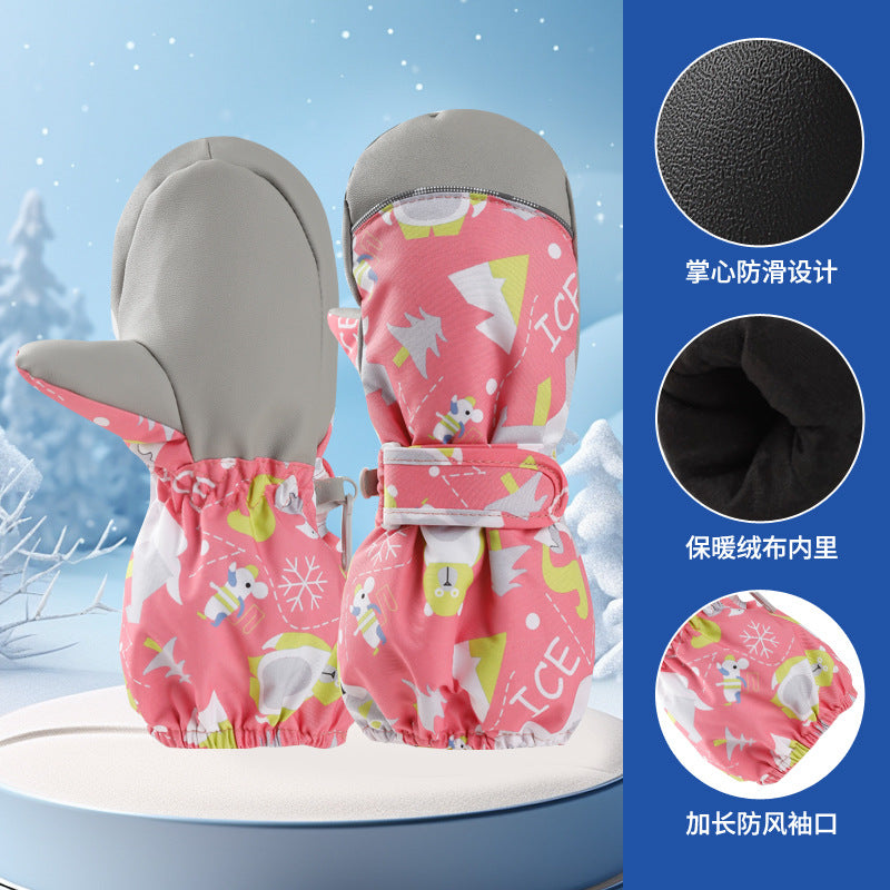 3-10 children's ski gloves outdoor riding gloves winter warm waterproof children's gloves play snow not wet hands