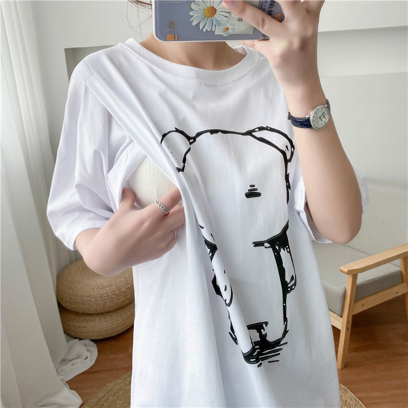Pregnant Women's Nursing Clothing for Going Out, Fashionable Nursing Short-Sleeved Summer Hot Mom Style Women's Clothing, Breastfeeding Clothing, Trendy Breastfeeding Clothes