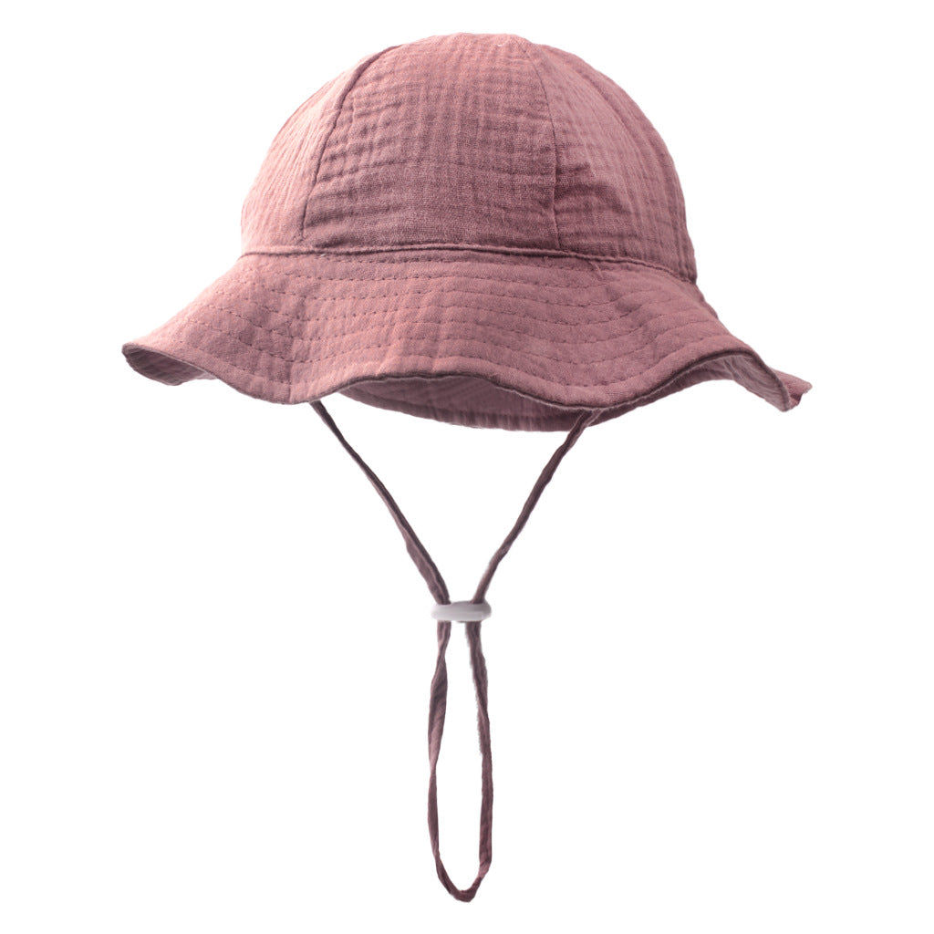 Ins Baby Pure Cotton Basin Hat European and American Anti-Sun Breathable Baby Fisherman Hat Pure Color Kidsren's Sun Hat Breathable Sun Protection