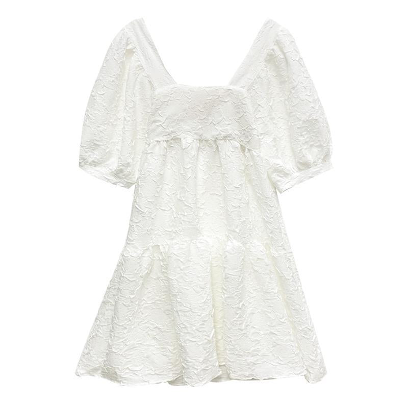 Maternity Summer 2023 New French Sweet Square Collar Puff Sleeve A- shaped High Waist Slimming Loose dress Women