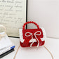 Children's New Year Red Envelope Korean Style Bow Pearl Small Square Bag Princess Shoulder Crossbody Mini Change Accessories Small Bag
