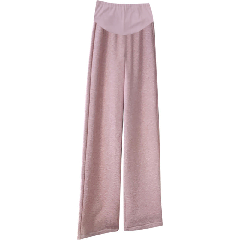 Pregnant women's cashmere striped new wide-leg pants chenille autumn and winter drape fleece-lined straight mop pants trousers