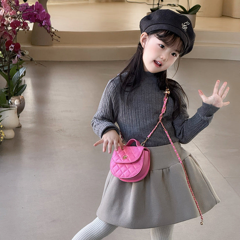 Dropshipping New Personalized Kidsren's Shoulder Bag, Fashionable and Versatile Girl's Crossbody Bag, Pure Color Pu Design Coin Purse
