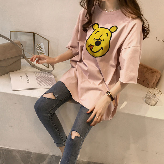 Maternity's Summer T-shirt Mid-length Short-sleeved Loose plus size Base Shirt Top Breast-feeding Pregnant Women's Postpartum Maternity Clothing