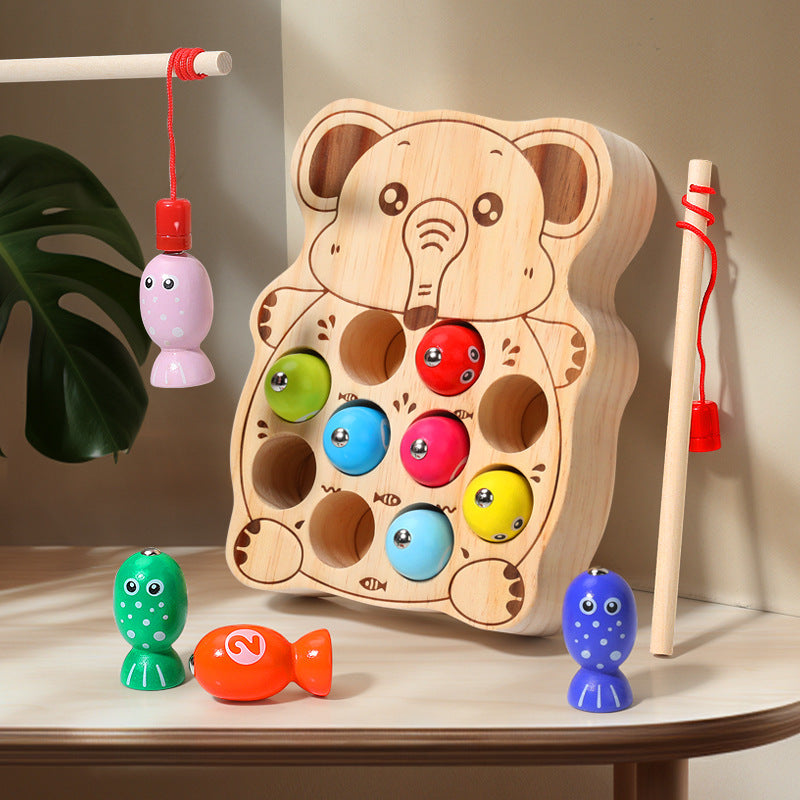 Wooden Ball Kidsren's Wooden Magnetic Kitten Fishing Game Pretend Play Magnetic Early Education Baby Toy Fishing Rod