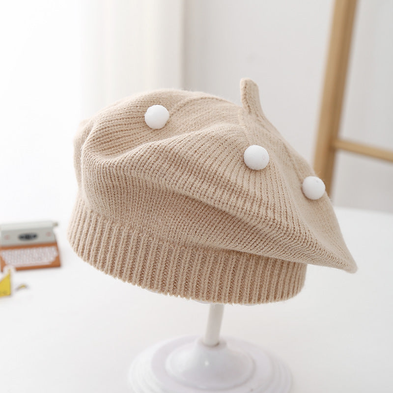 Spring and Autumn Korean Style Baby Boy and Girl Candy Color All-match Knitted Beret Children's Western Style Casual Wool Hat Paintler Hat