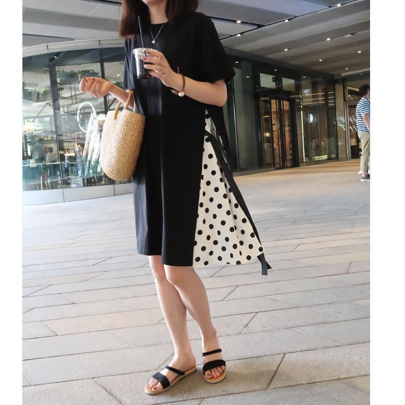 Pregnant Women's dress Fashion Loose plus size Long Over-the-Knee Dress Stitching T-shirt Dress Korean Pregnant Women's Summer Dress