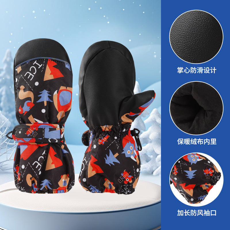3-10 children's ski gloves outdoor riding gloves winter warm waterproof children's gloves play snow not wet hands
