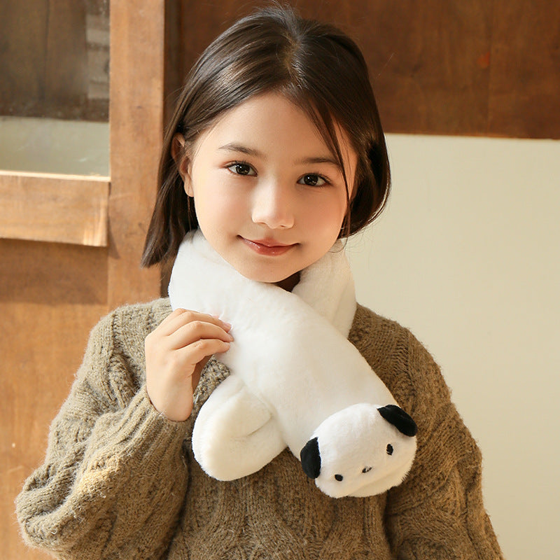 Children's Christmas Autumn and Winter Scarf Plush Warm Cute Cartoon Red New Year Festival Imitation Rabbit Fur Parent-Child Scarf