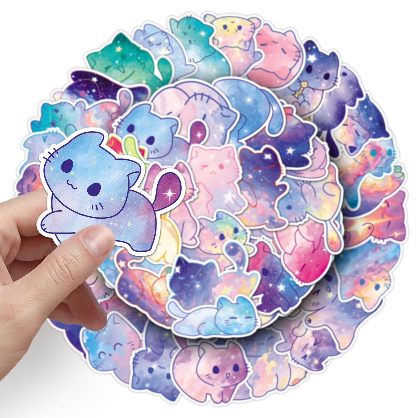 50 Original Watercolor Starry Sky Cat Stickers Hand-Painted Without Infringement Cute Ins Style Cat Notebook Stickers