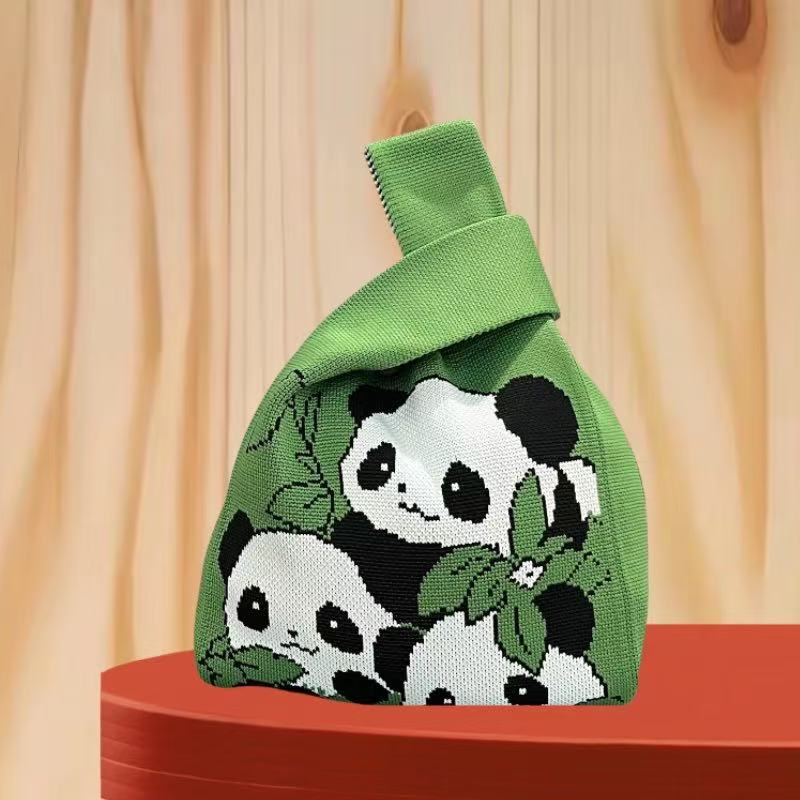 Panda New Knitted Bag Women's Handbag Wide Hand Gift Back Gift Bag Cute Panda Knitted Bag Hand Gift