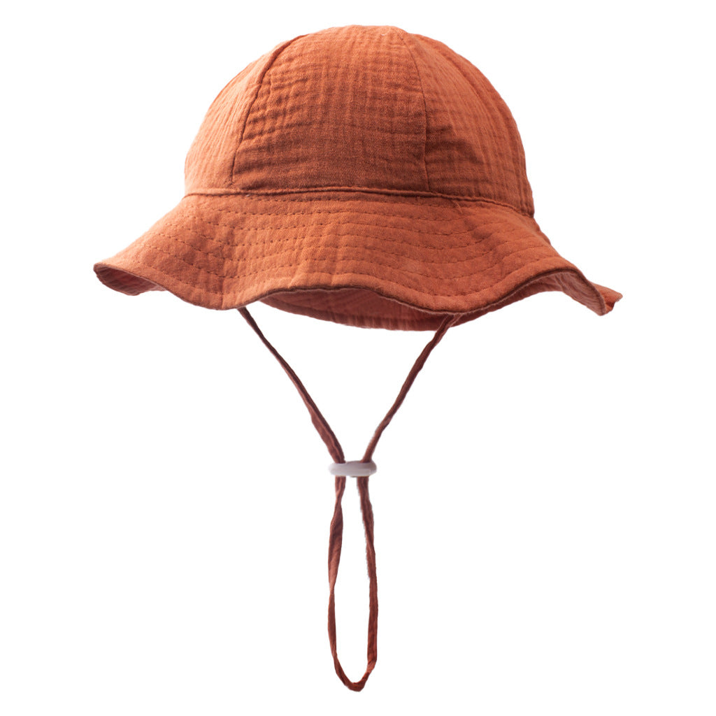 Ins Baby Pure Cotton Basin Hat European and American Anti-Sun Breathable Baby Fisherman Hat Pure Color Kidsren's Sun Hat Breathable Sun Protection