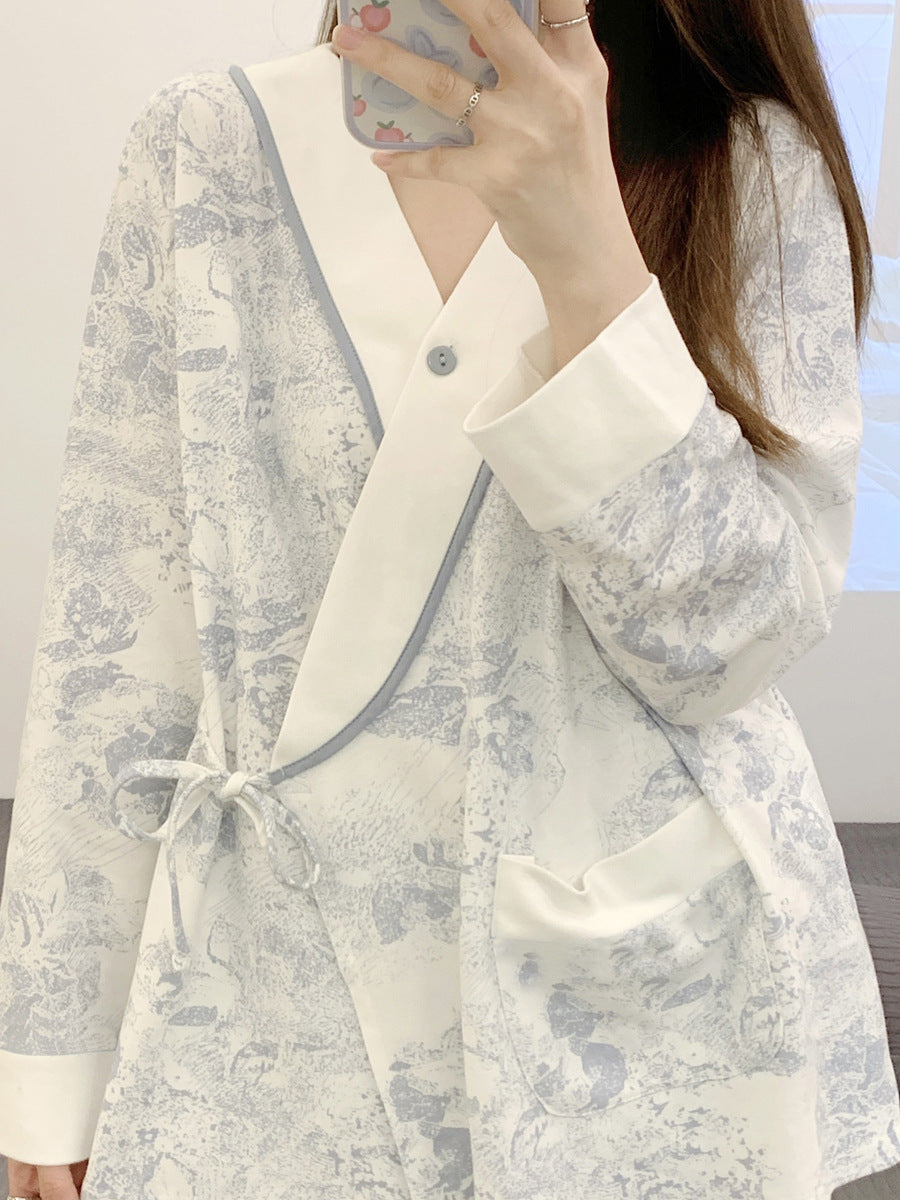 Lunar Clothing Spring and Autumn Cotton Postpartum Lactation Adjustable Delivery Room Pregnant Women Pajamas Loose Maternal Feeding Wear