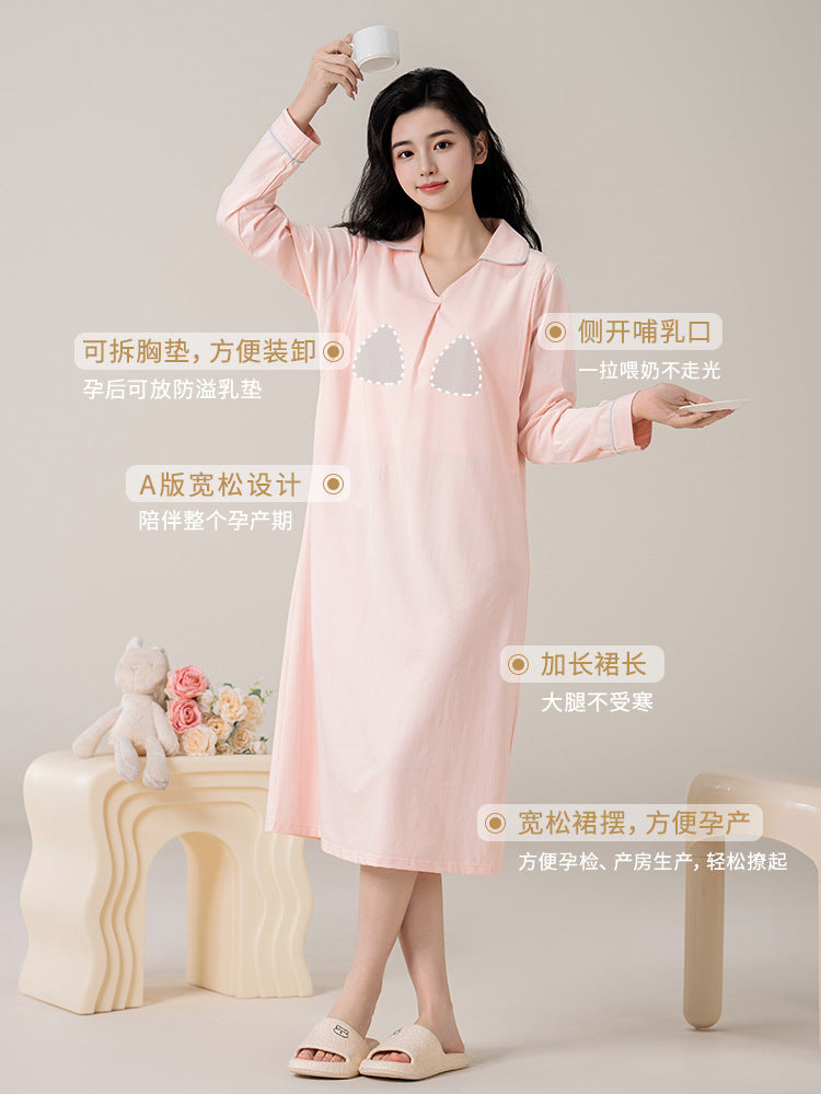 Class A confinement dress nursing nightgown spring and autumn postnatal pure cotton long dress for pregnant women to be born nursing dress trouser suit