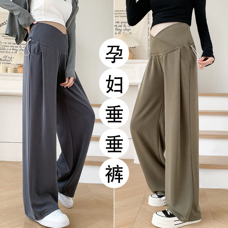 Real shot pregnant women pants spring and autumn outer wear 2025 new casual wide leg pants early pregnancy pants maternity spring clothes