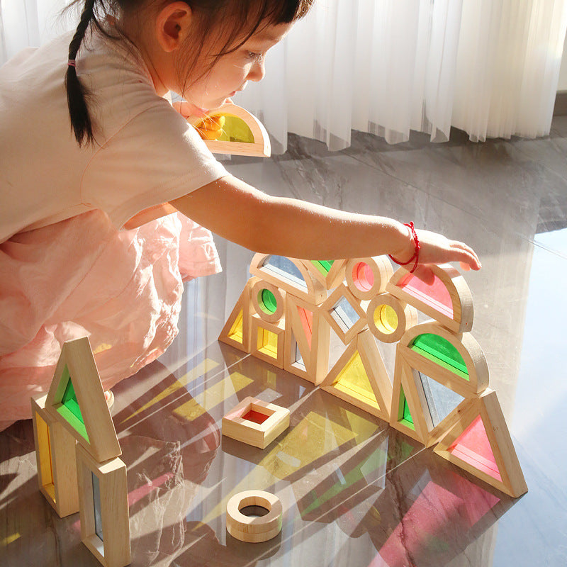 Acrylic Transparent Color Light and Shadow Building Blocks Baby Creative Construction Early Education Educational Toys Children's Rainbow Building Blocks
