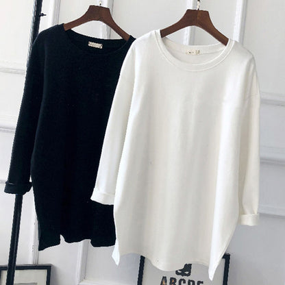 Pregnant Women's Autumn Cotton Top Mid-length Long-sleeved Loose Korean Fashion Trendy Mom's Pregnancy T-shirt Winter Base Shirt
